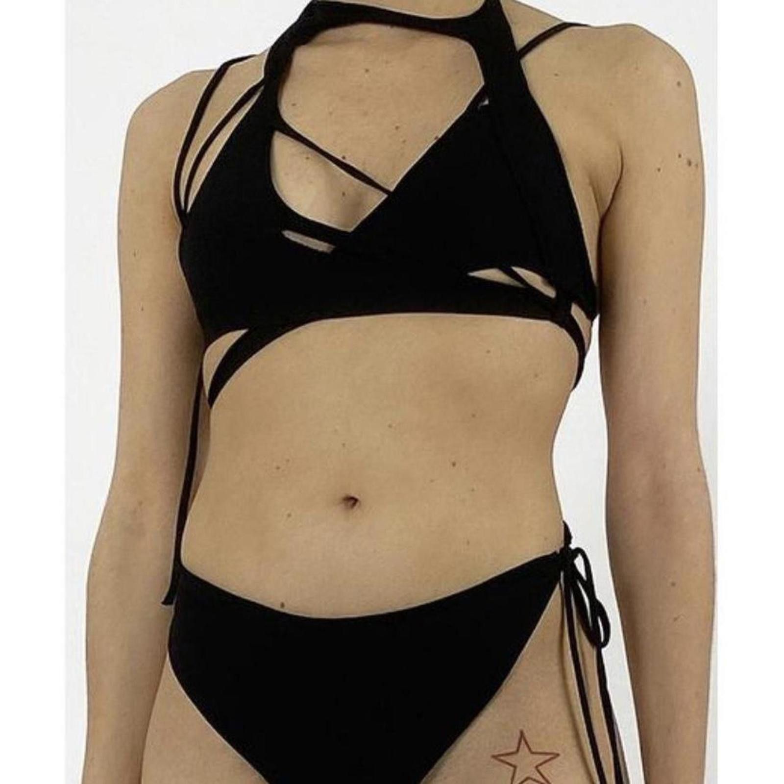 Ottolinger Ottolinger Archival SS22 Black "Knit Strappy" Bikini Top Size ONE SIZE - 1 Thumbnail