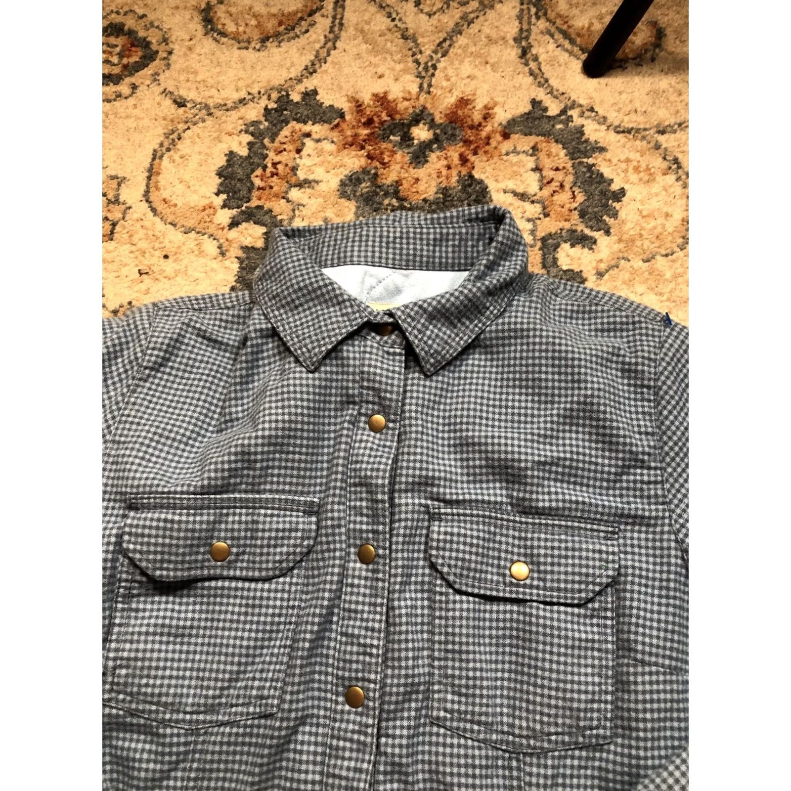 Vintage LL Bean Shirt Jacket Womens Medium Gray Blue Plaid Quilted Insulated Snap Front Size M / US 6-8 / IT 42-44 - 7 Thumbnail