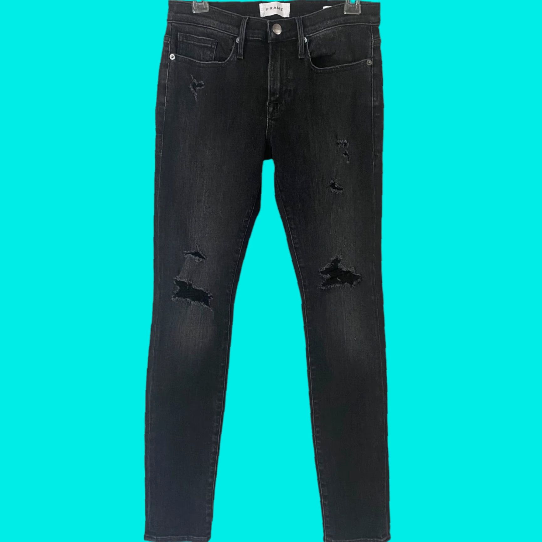 Frame FRAME L'Homme Skinny Stretch Denim Jeans Men 29 Black Distressed 5-Pocket 32in Inseam Regular Size Size US 29 - 1 Thumbnail