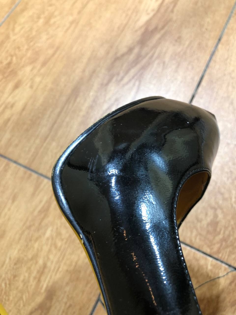 Yves Saint Laurent YVES SAINT LAURENT BLACK PATENT PUMP PEEP TOE HEELS Size US 7 / IT 37 - 8 Thumbnail