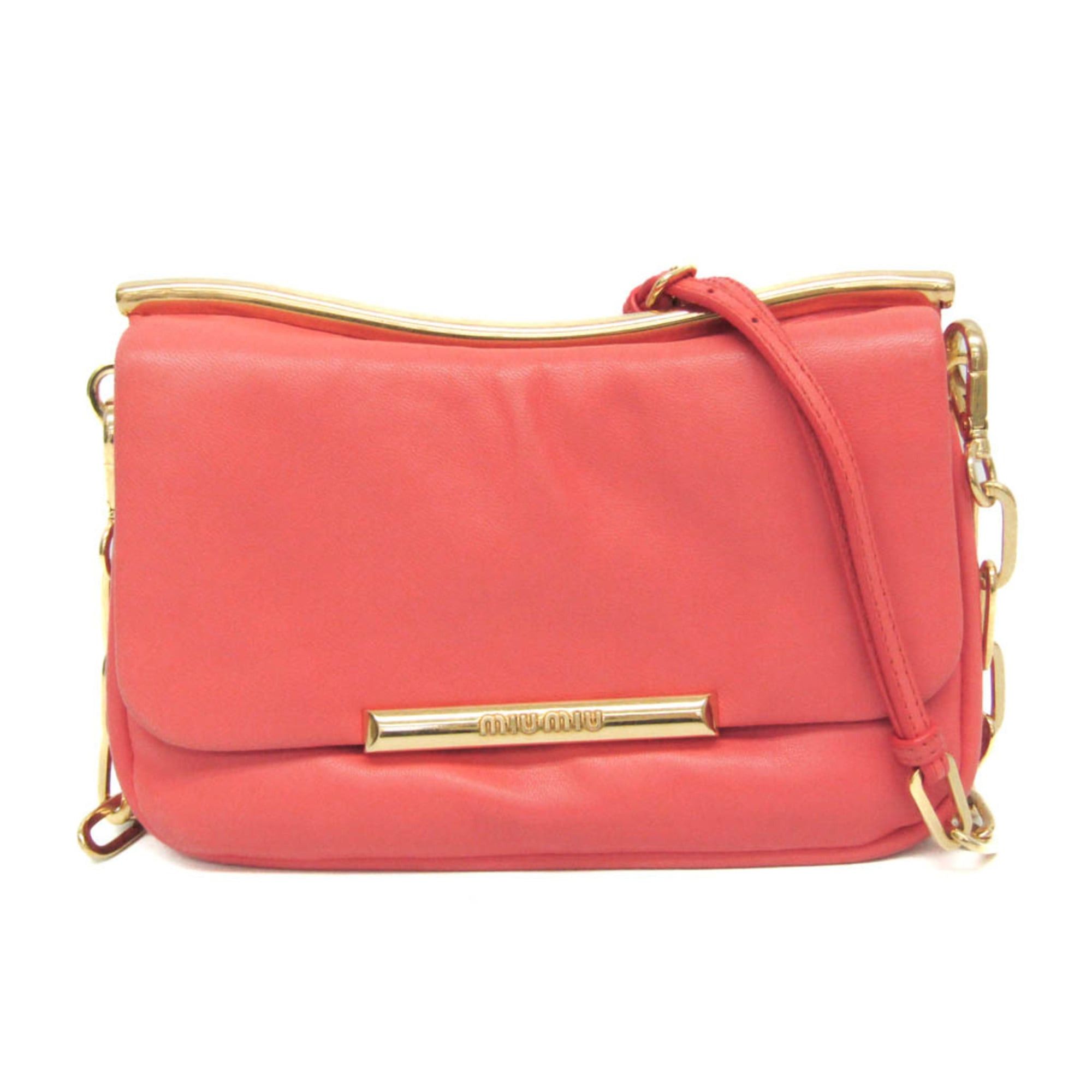 Miu Miu Miu Miu Chain Shoulder Pouch Women's Leather Clutch Bag,Shoulder Bag Pink Orange Size ONE SIZE - 1 Thumbnail