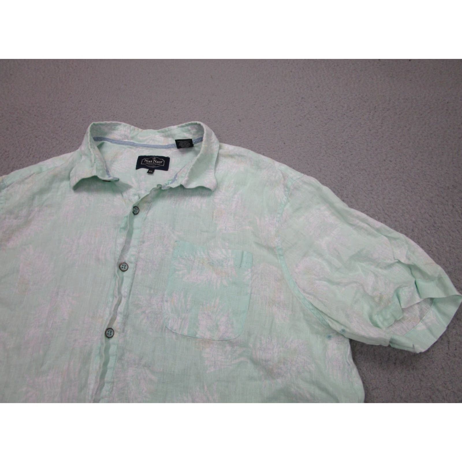 Nat Nast Nat Nast Shirt Mens XL Green Mint Camp Beach linen Hawaiian Relaxed Shirt Button-Up Short Sleeve Collared Floral 90s Hawaiian Mens Size US XL / EU 56 / 4 - 2 Thumbnail
