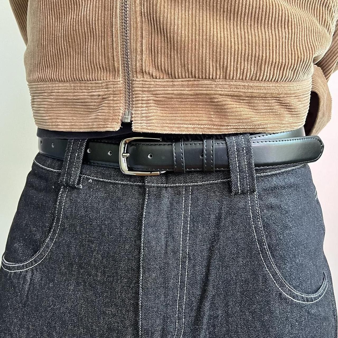 Leather vintage black american western simple design belt Size 30 - 5 Thumbnail