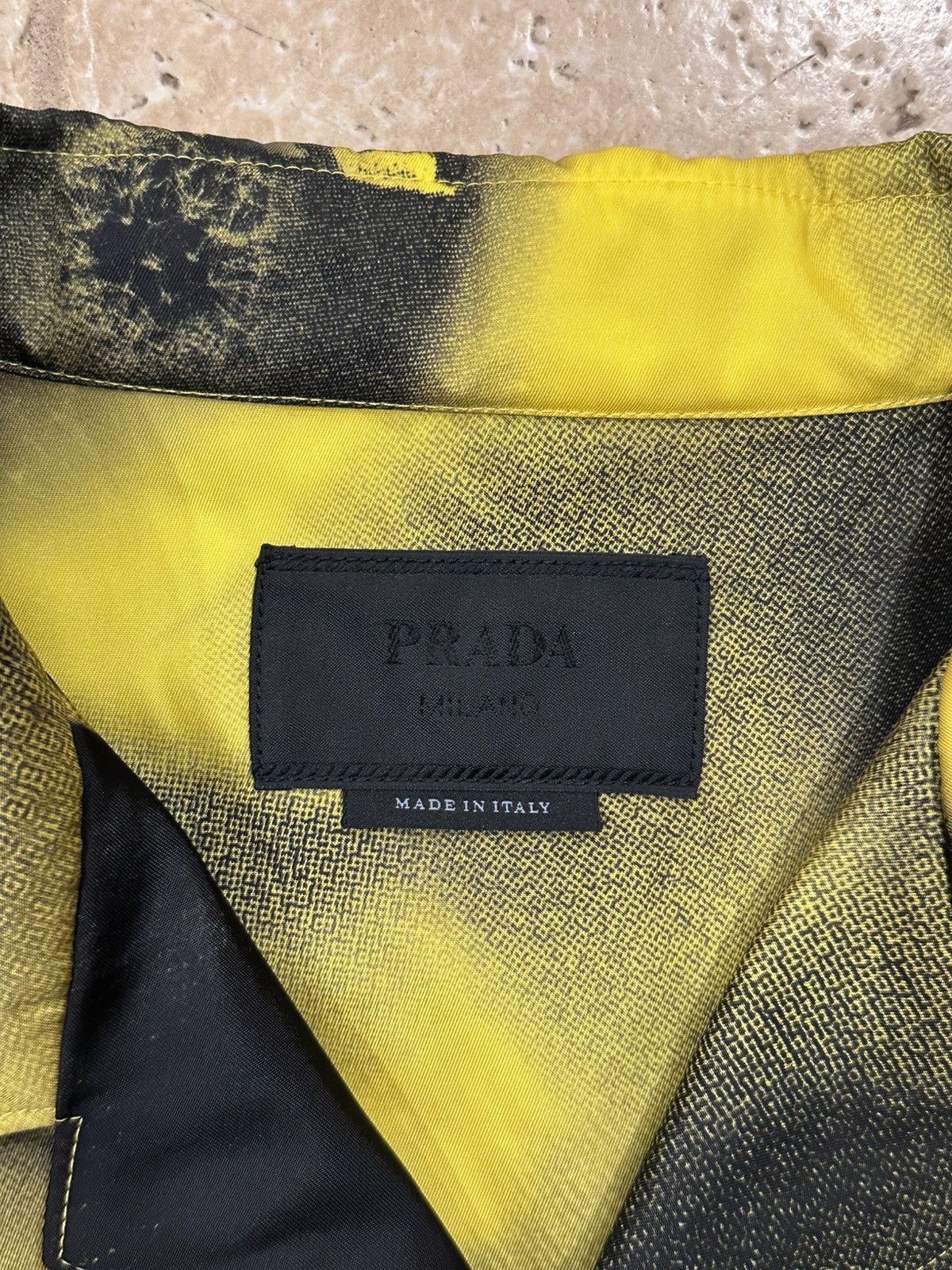 Prada Prada Abstract Fox-Print Yellow Nylon Yellow Bowling Shirt Size US XL / EU 56 / 4 - 7 Thumbnail