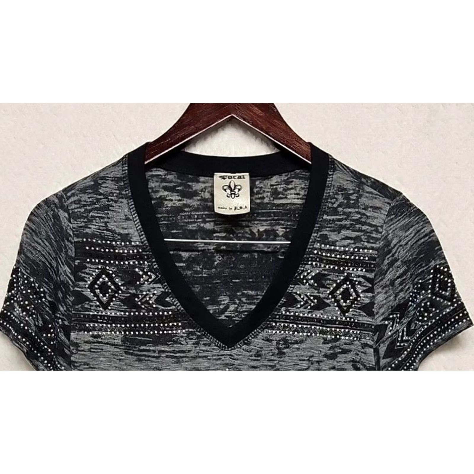 Vintage Vocal T-Shirt Womens Large Gray Aztec Beaded Burnout V-Neck Western Boho Y2K Vinyl? Size L / US 10 / IT 46 - 3 Thumbnail