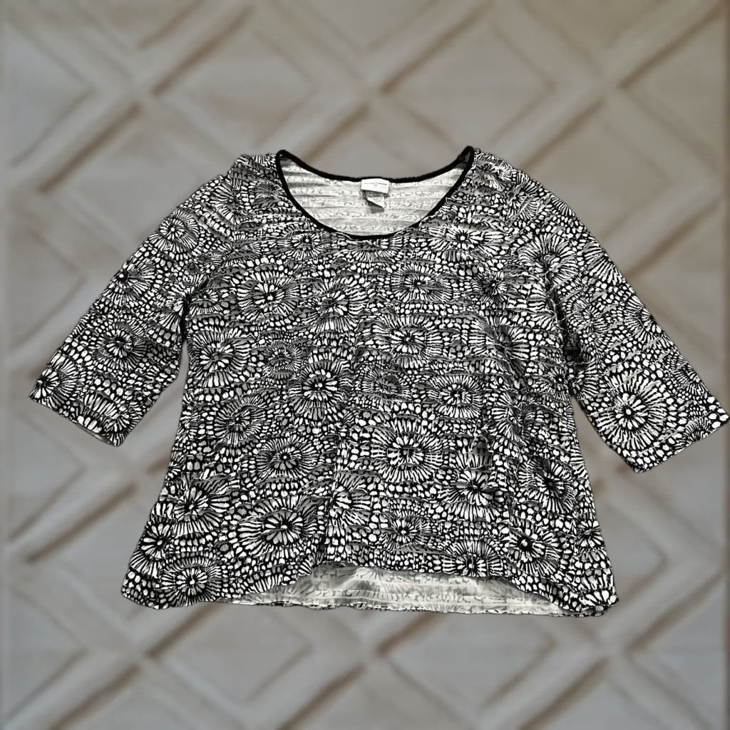 Vintage Jaclyn Smith Blouse Womens XL Black white geometric Round Neck 3/4 Sleeve Casual Size XL / US 12-14 / IT 48-50 - 1 Thumbnail
