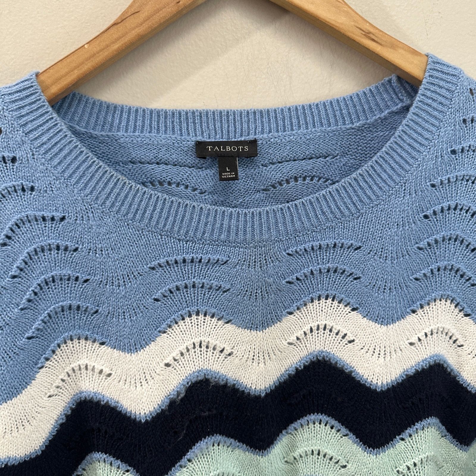 Other Talbots Blue Knit Chevron Stripe Pullover Fair Isle Sweater Size L / US 10 / IT 46 - 3 Thumbnail