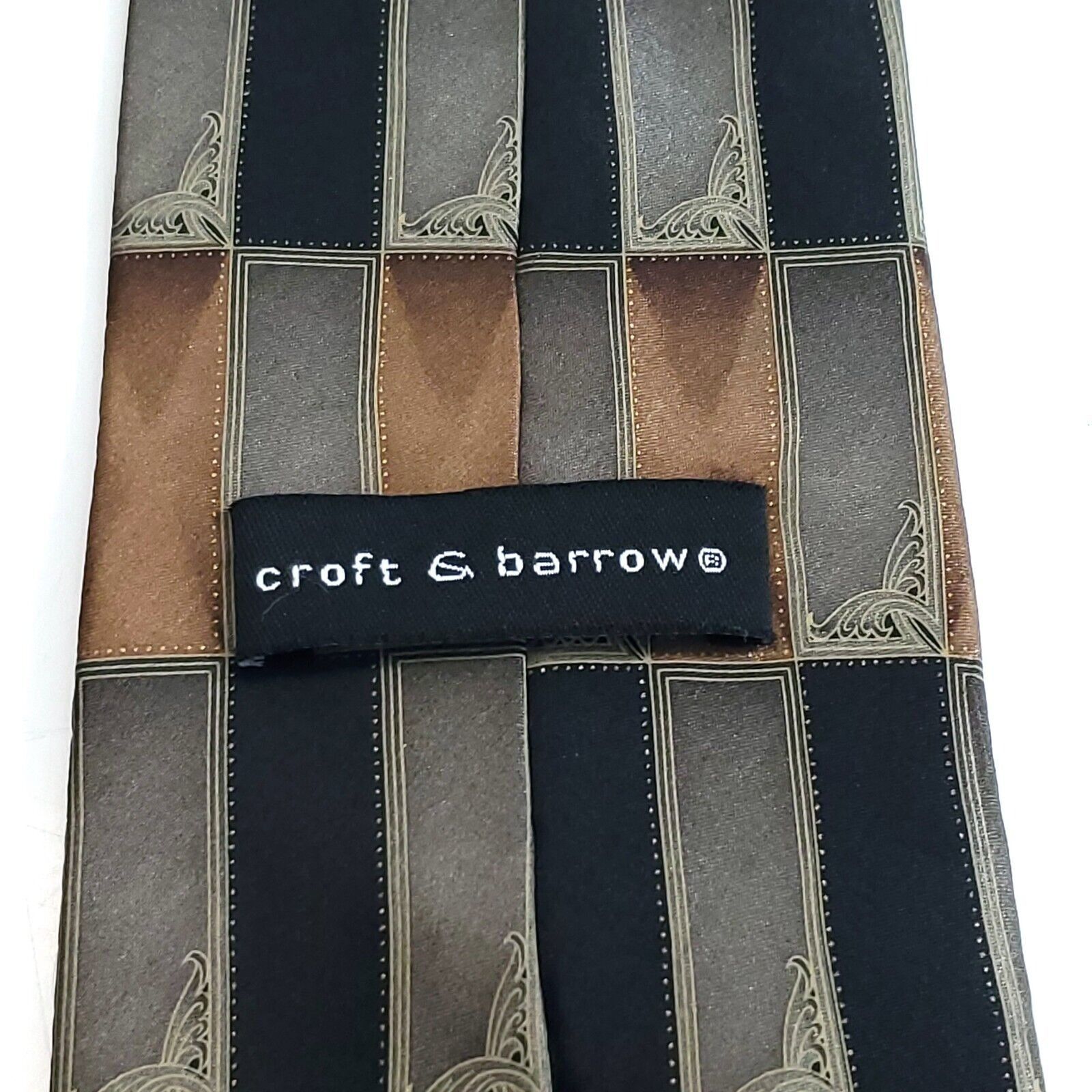 Croft & Barrow Croft & Barrow Tan Black Beige Geometric Abstract Print Silk Size ONE SIZE - 3 Thumbnail
