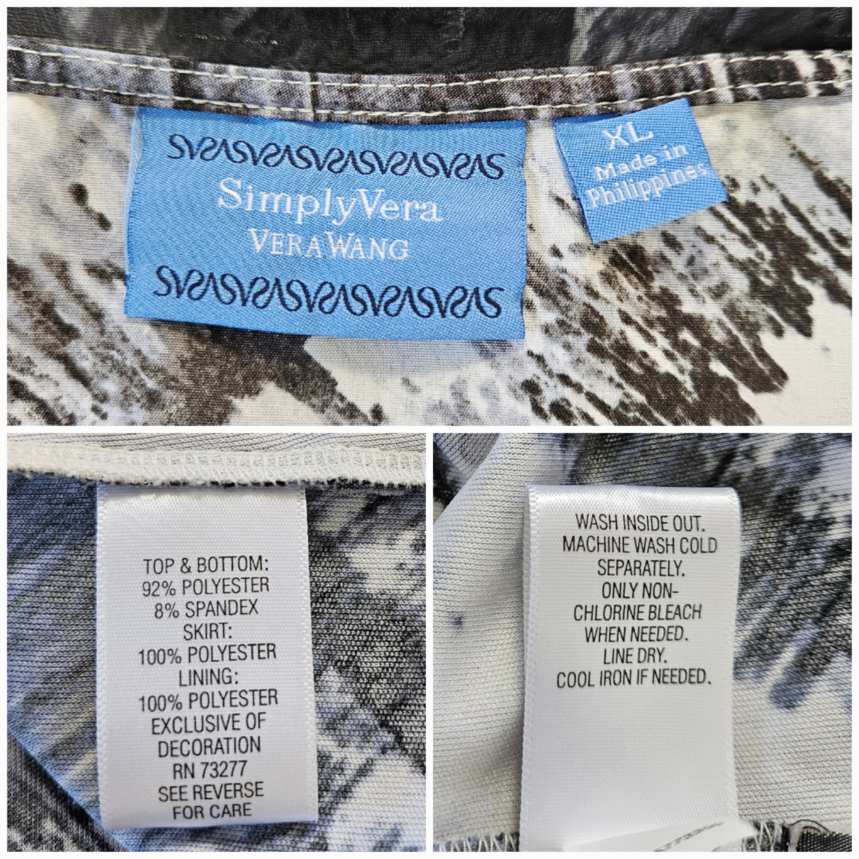Vera Wang Simply Vera Size XL Dress Bias Cut Tie Dye Black Blue Chif Size XL / US 12-14 / IT 48-50 - 9 Thumbnail