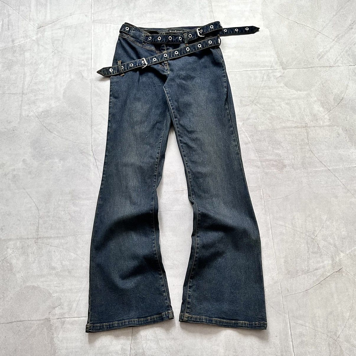 20471120 Bondage Flared Eyelets Belt Studded Punk Jeans LGB If Six Size 26" / US 2 / IT 38 - 1 Thumbnail