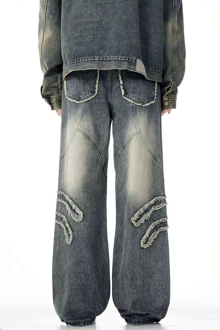 Jean Vintage Blue Graphic Splicing Baggy Jeans Size US 31 - 3 Thumbnail