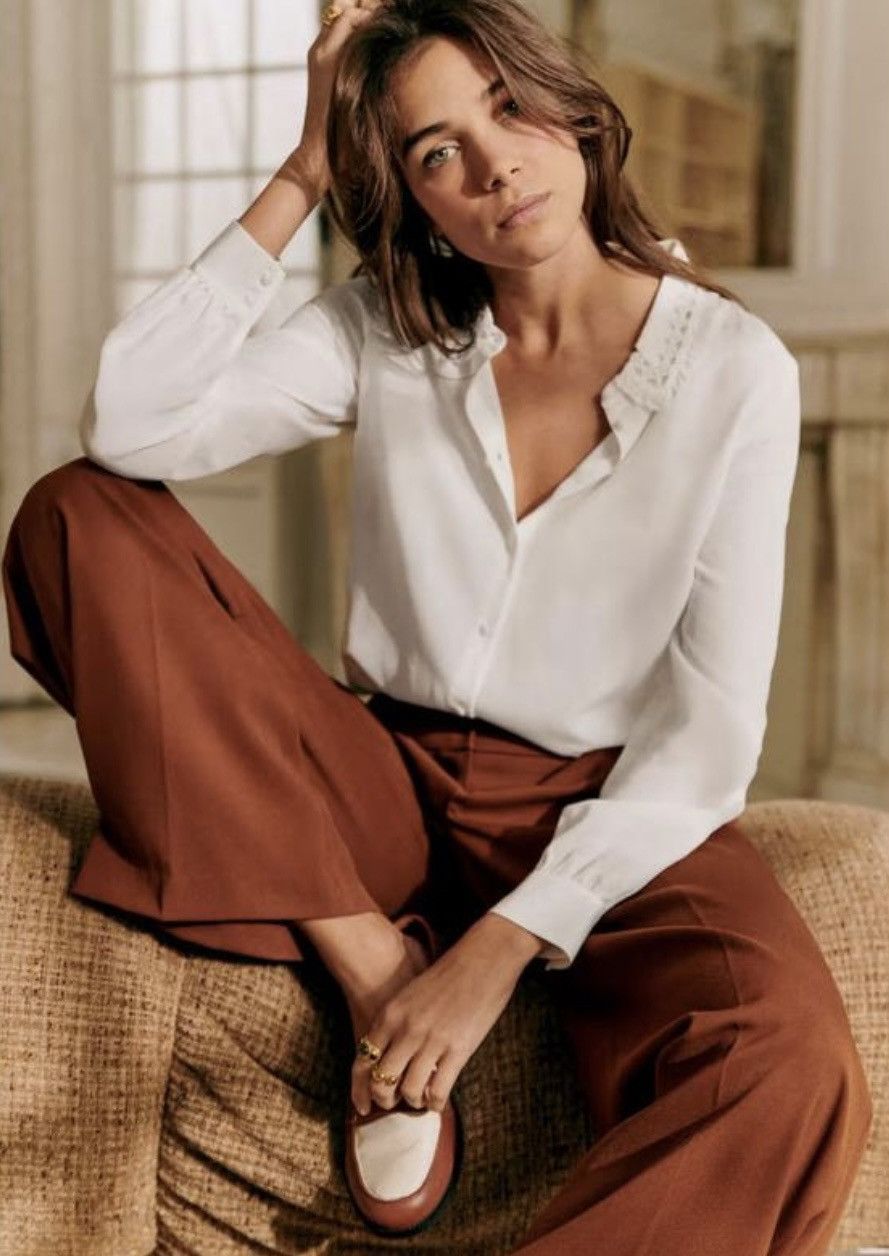 Designer × Sezane Sezane NWT oldmoney style 100% silk blouse shirt Size M / US 6-8 / IT 42-44 - 3 Thumbnail