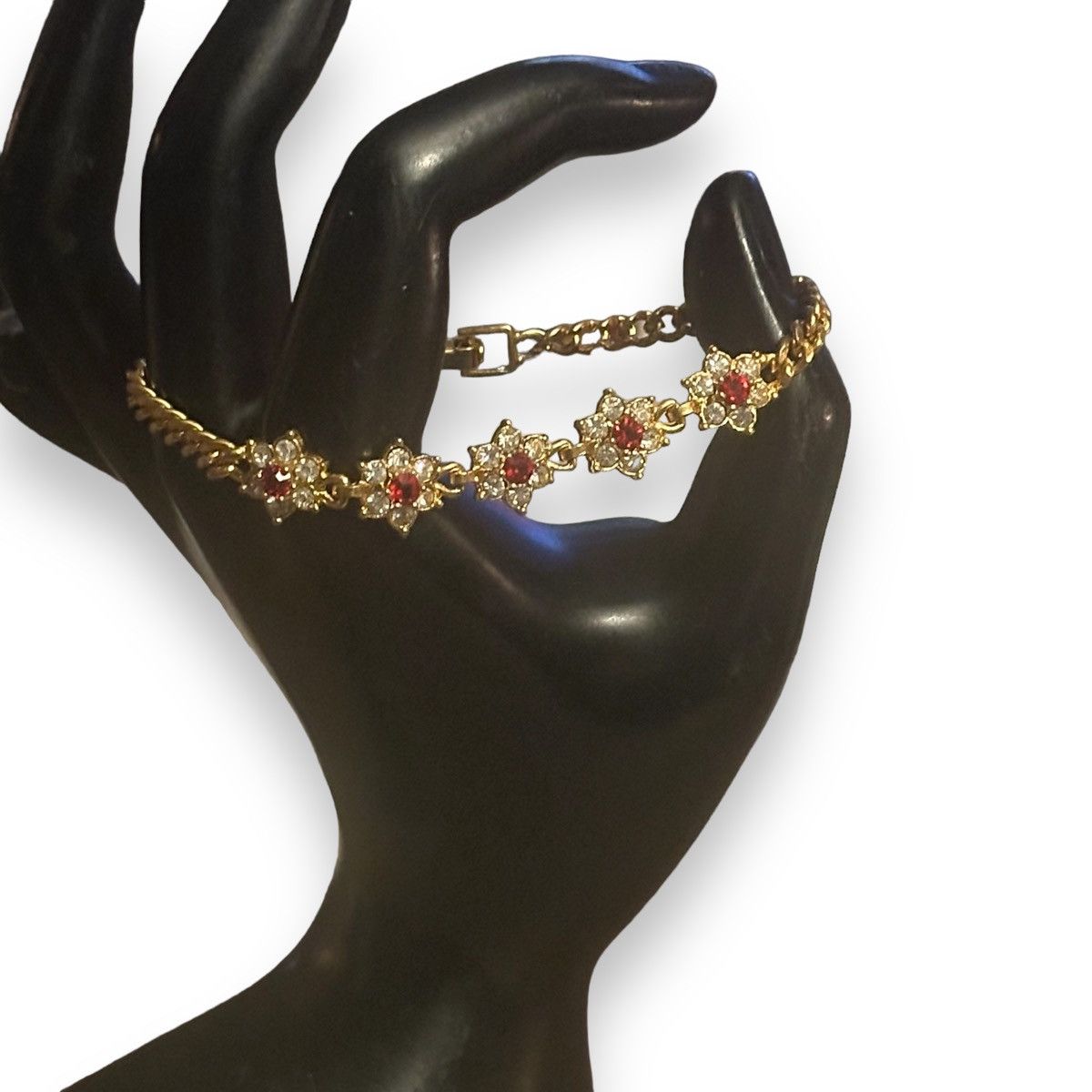 Vintage Vintage rhinestone flower link chain bracelet Size ONE SIZE - 3 Thumbnail