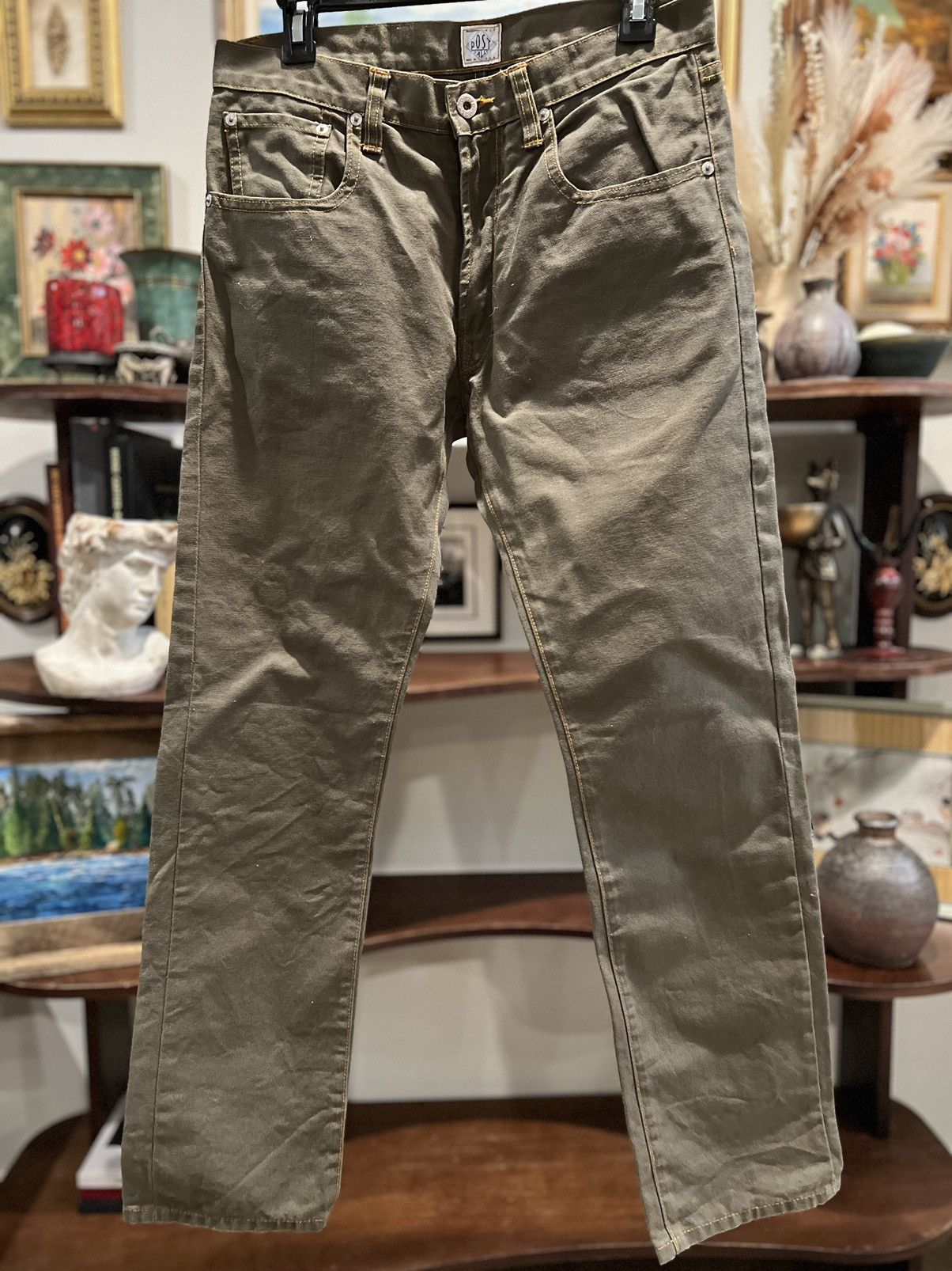 image of 3Sixteen x Post Overalls Canvas Work Pants in Dark Olive, Men's (Size 31)