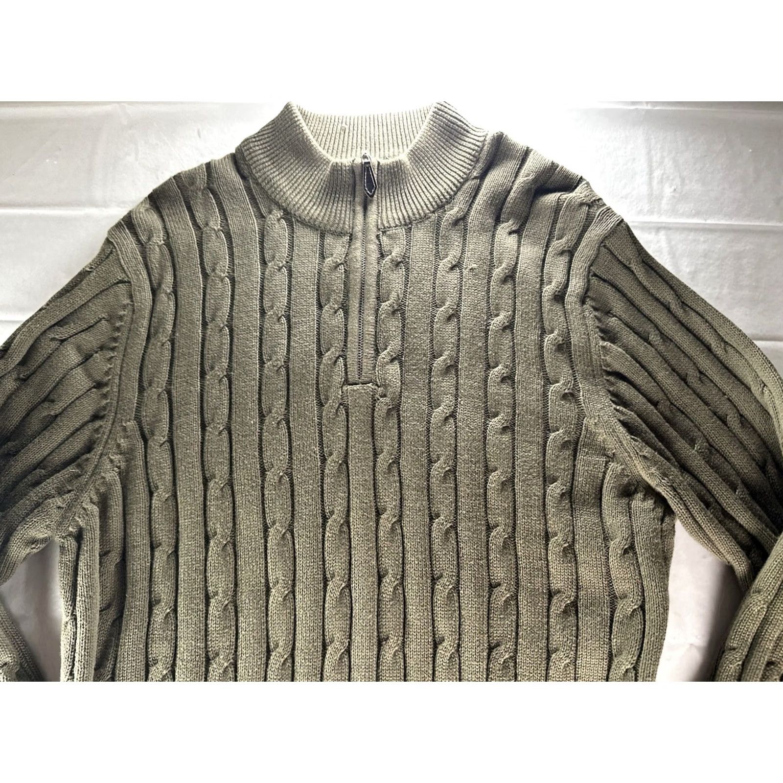 Lyle & Scott Lyle & Scott Sweater Mens Large Olive Cable-Knit Herringbone Cotton Pullover Size US L / EU 52-54 / 3 - 4 Thumbnail