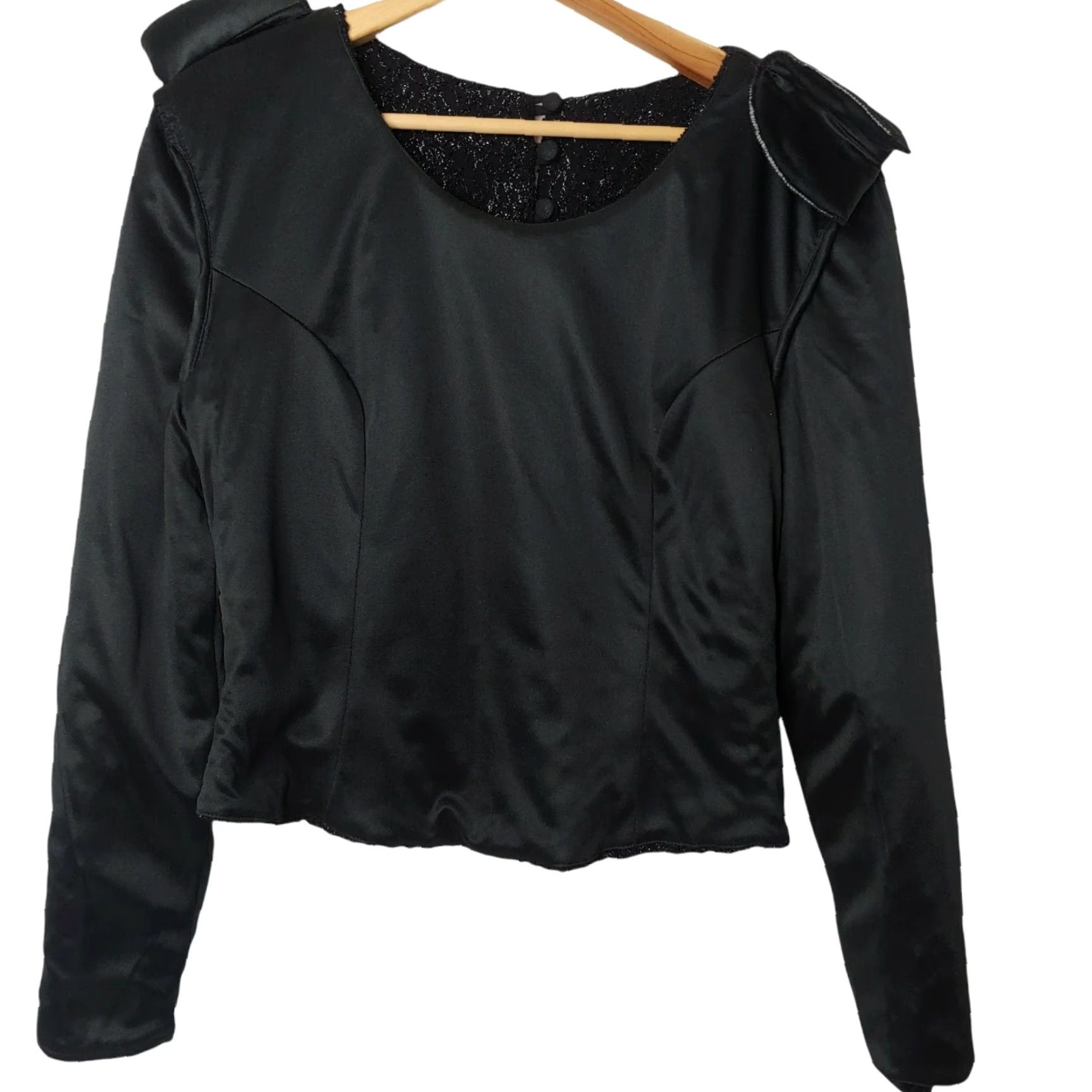 Vintage VINTAGE Jolibel Formal Top Shirt Cropped 90s Black Nylon Mylar Long Sleeve Womens 14 90s Theme Women Size XL / US 12-14 / IT 48-50 - 7 Thumbnail