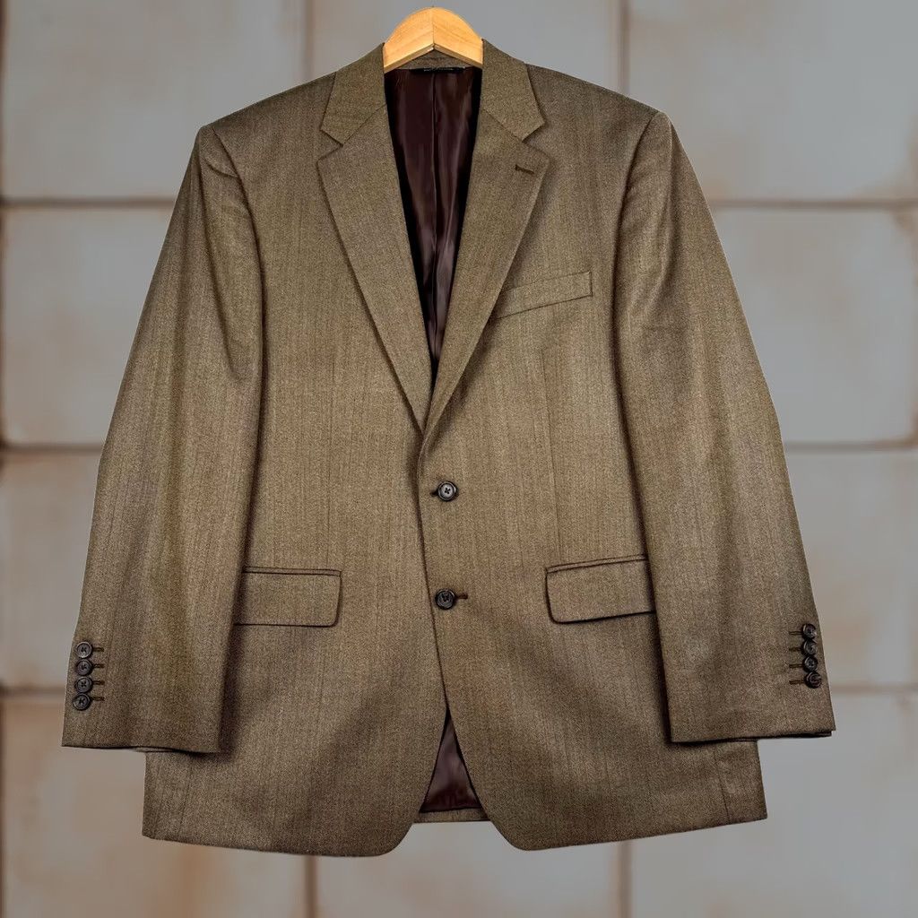 Ralph Lauren VINTAGE Ralph Lauren Blazer 42 Brown Silk Wool Herringbone Notch 2 Button Single-Breasted Men Size 42R - 1 Thumbnail