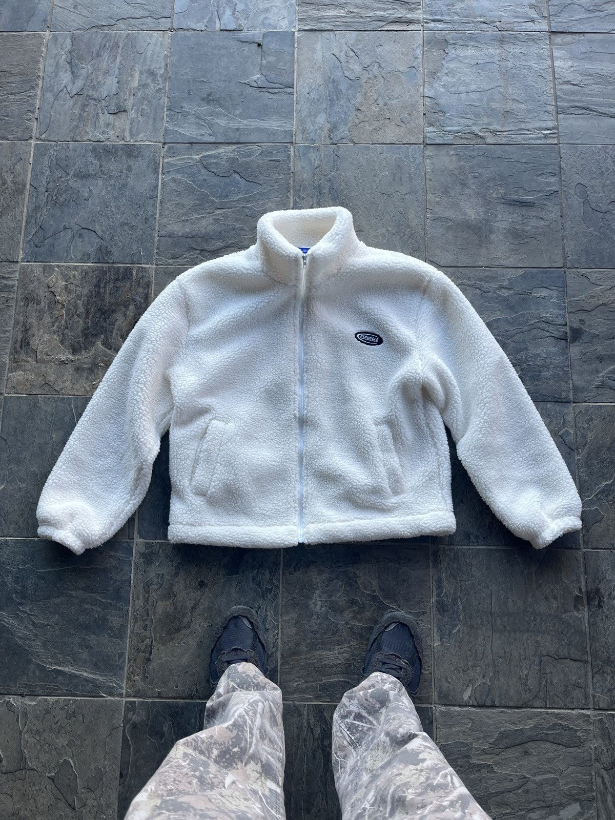 image of White Winter Fleece Streetwear Fluffy Jacket, Women's (Size Large)