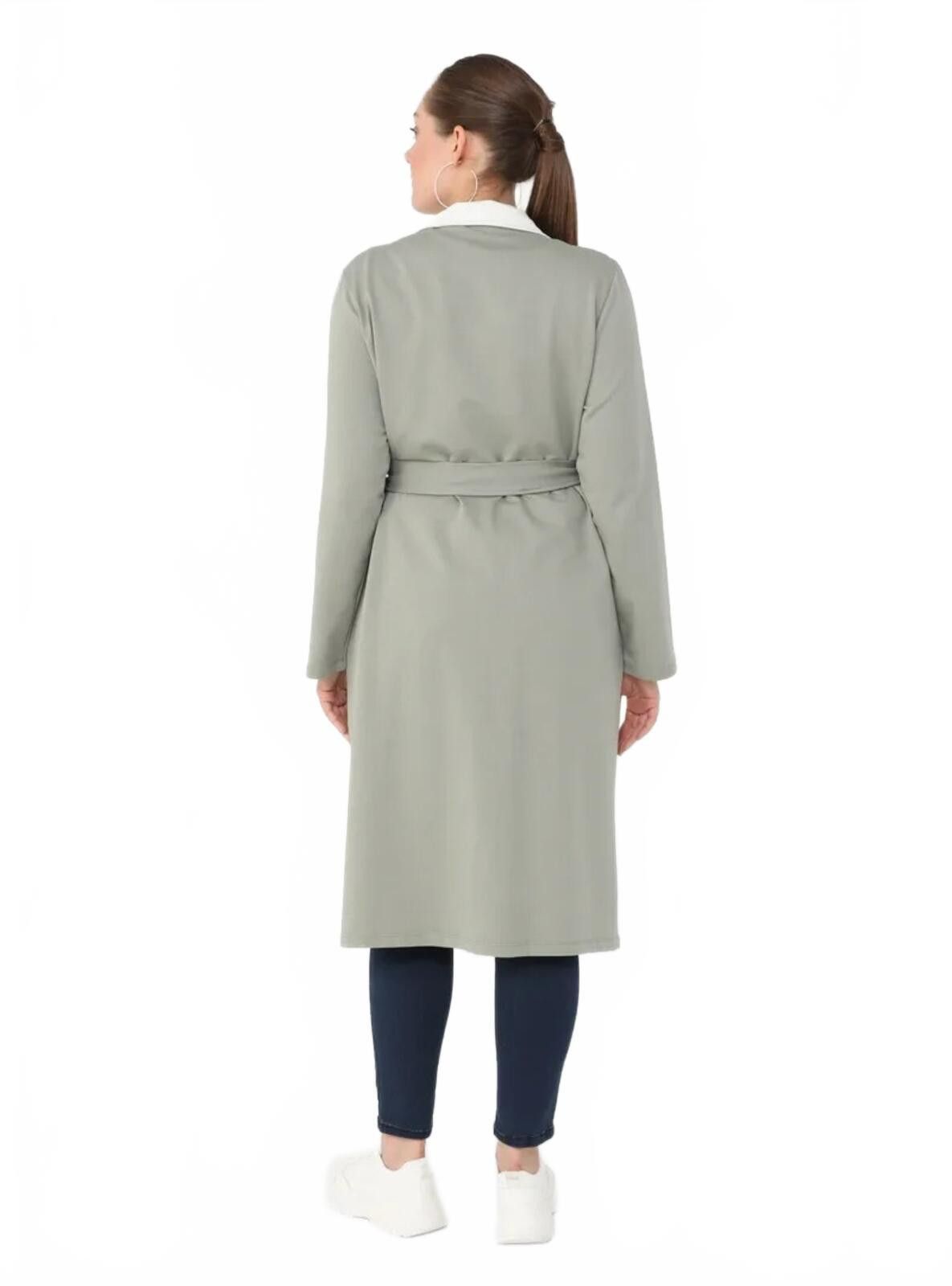 The Unbranded Brand Women's Long Belted Coat with Contrasting Collar and Pocket Size XL / US 12-14 / IT 48-50 - 4 Thumbnail