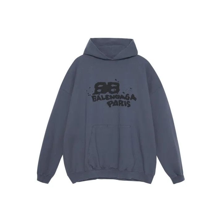 Balenciaga Balenciaga Blue Logo Print Long Sleeve Hoodie Size US S / EU 44-46 / 1 - 1 Thumbnail