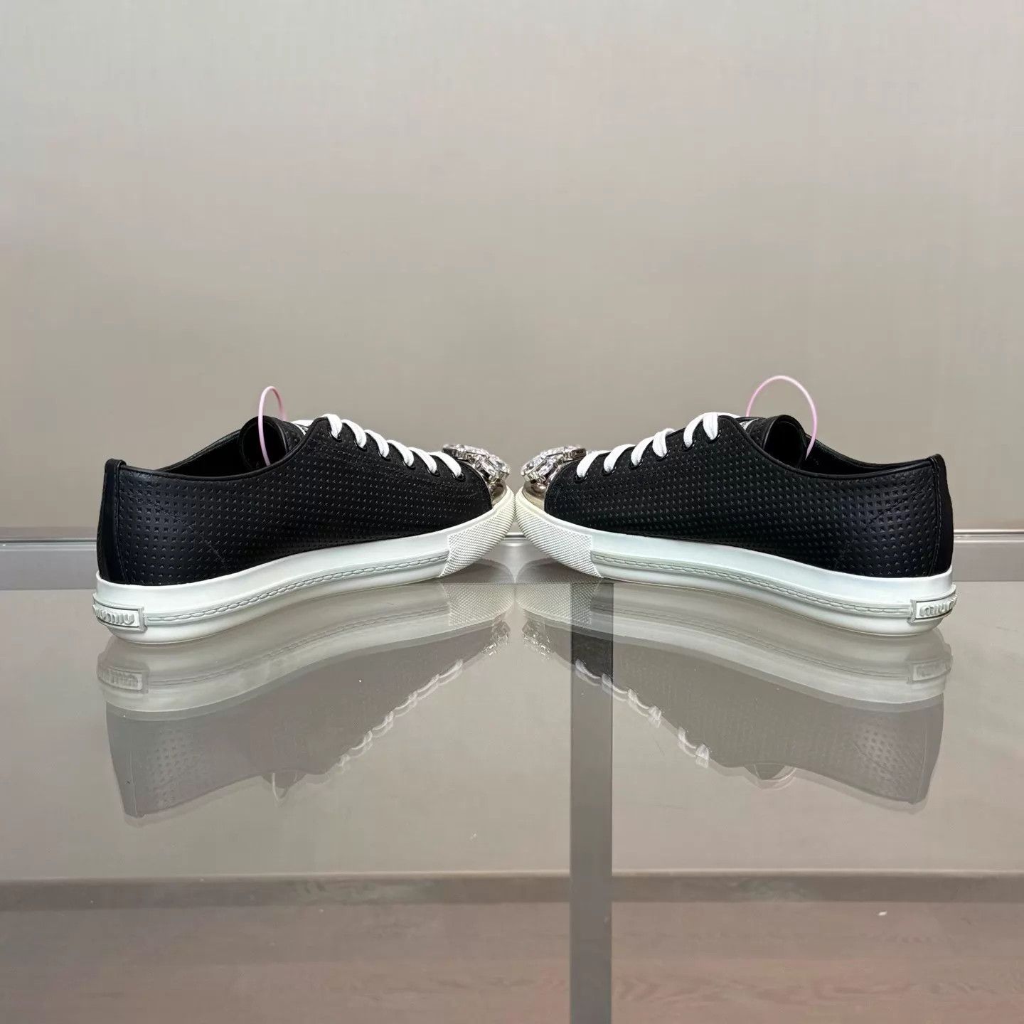 Miu Miu MIU MIU Rhinestone Leather Sneaker 38.5 99 Size US 8 / IT 38 - 6 Thumbnail