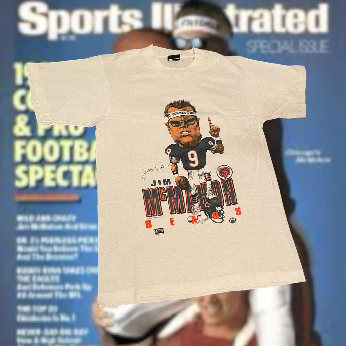 NFL × Salem Sportswear × Vintage Vintage 1987 NFL Jim McMahon Chicago Bears Caricature Tee Size US M / EU 48-50 / 2 - 1 Thumbnail