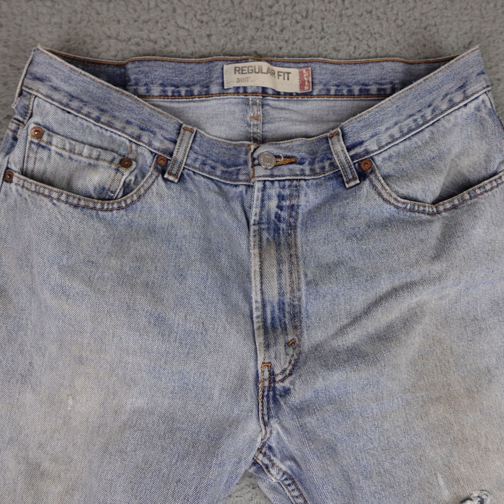 Levi's Levi's 505 Jeans Mens 36x32 Blue Denim Regular Fit Distressed Mexico Size US 36 / EU 52 - 6 Thumbnail