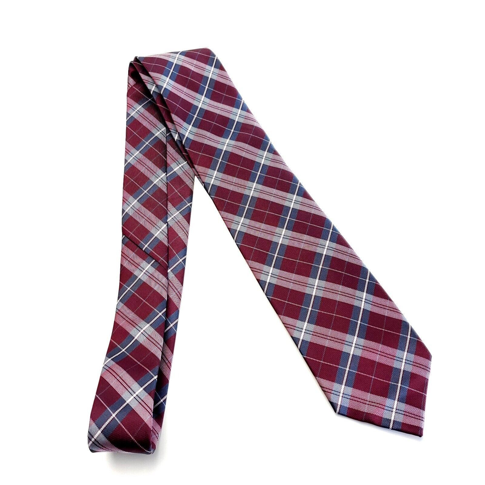 Firenze Creazioni Tucci Firenze Red Woven Plaid Skinny Silk Tie Size ONE SIZE - 5 Thumbnail