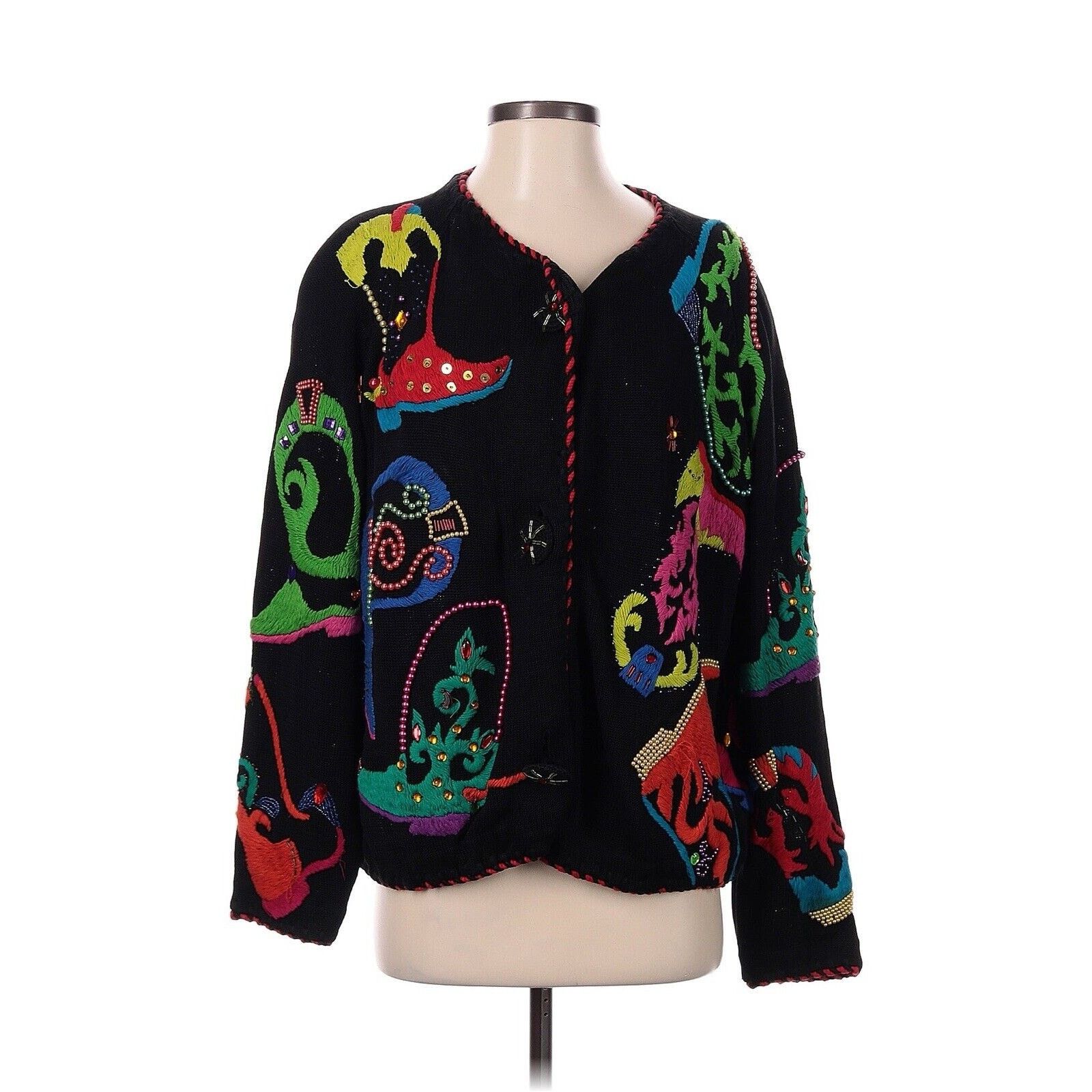 90's Michael Simon Cowboy Boot Beaded Cardigan Sweater 2 Med