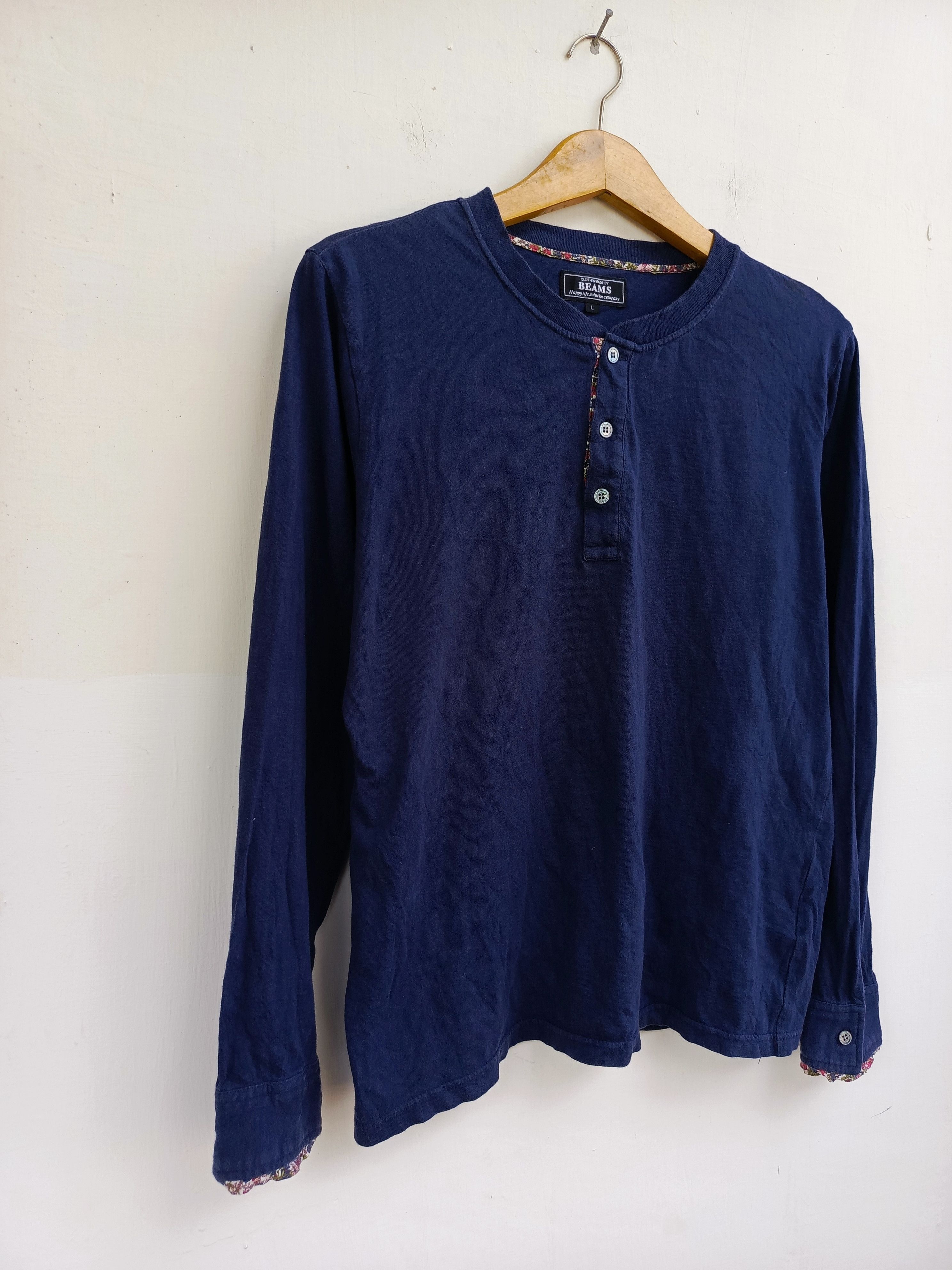 Beams Japan Beams Navy Henley Long Sleeve Minimal Japanese Style Size US L / EU 52-54 / 3 - 3 Thumbnail