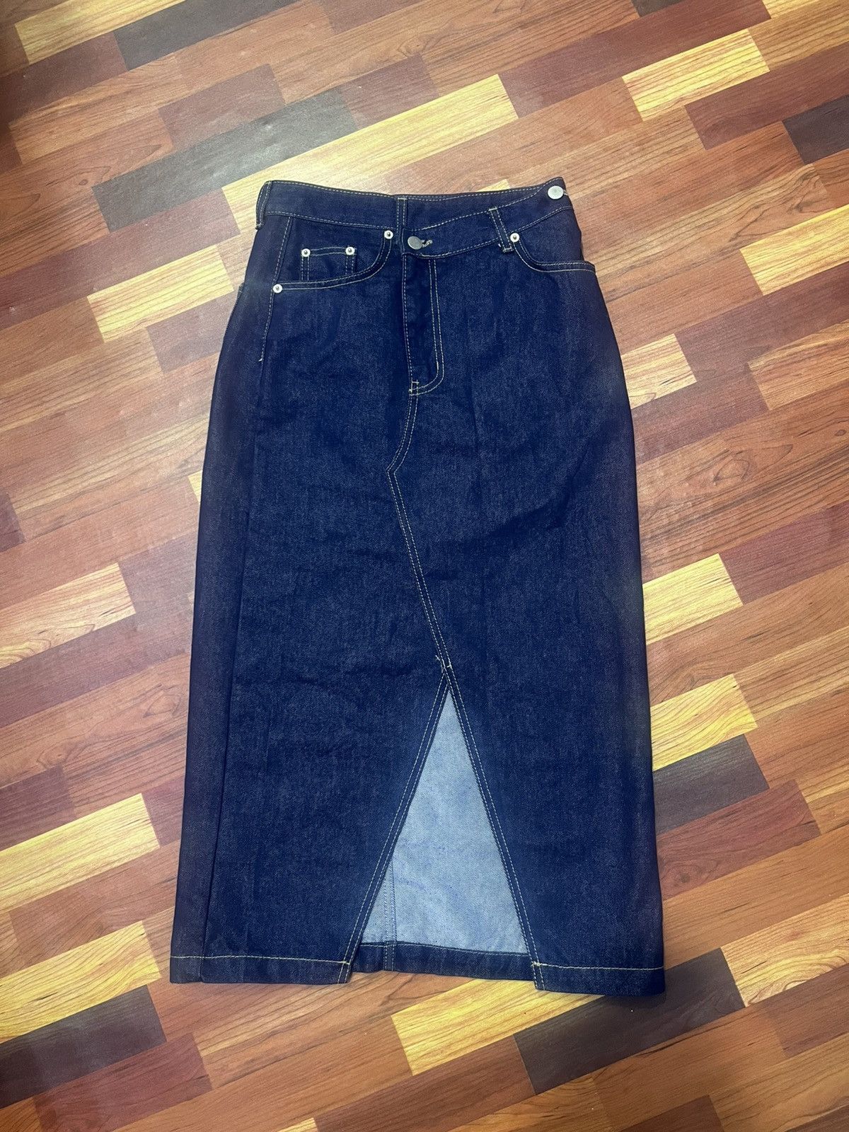 Japanese Brand JJIM Korean Raw Indigo Denim Long Skirt Front Slit Fit Size 26" / US 2 / IT 38 - 1 Thumbnail