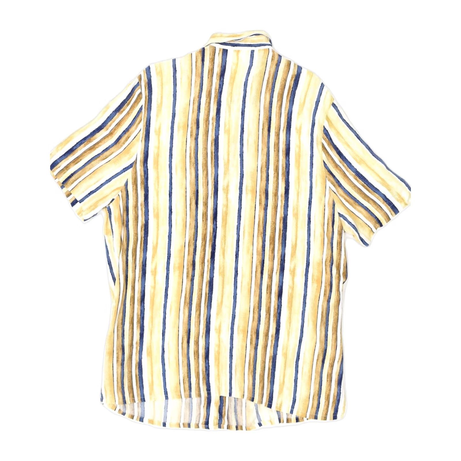 Vintage VINTAGE Womens Shirt UK 16 Large Yellow Striped Viscose Short Sleeve FL09 Size L / US 10 / IT 46 - 2 Thumbnail