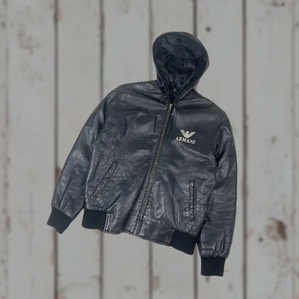 Emporio Armani VINTAGE Emporio Armani Leather Jacket Big Logo Men M Black Size US M / EU 48-50 / 2 - 1 Thumbnail