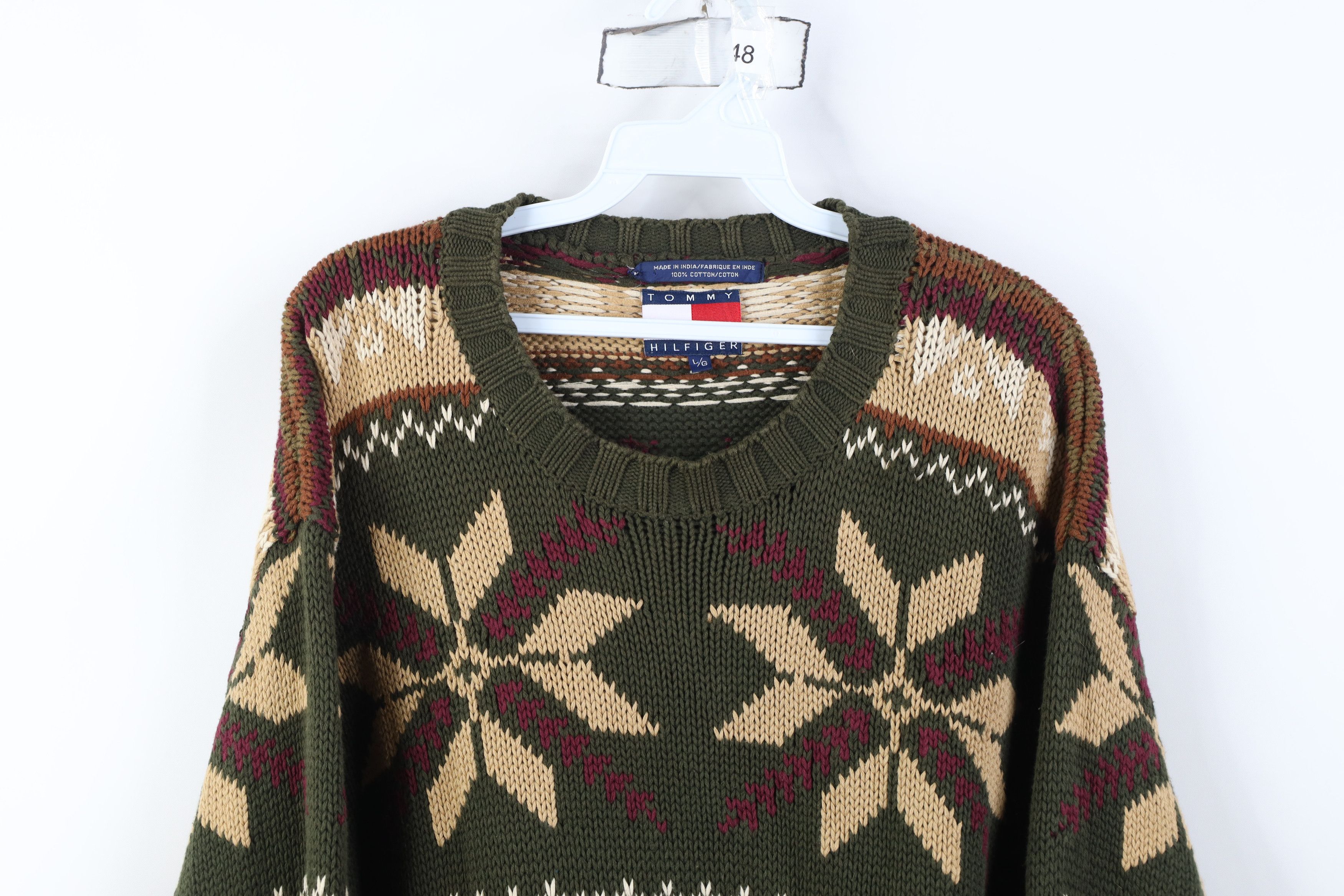 Tommy Hilfiger Vintage 90s Tommy Hilfiger Snowflake Cotton Knit Sweater Size US L / EU 52-54 / 3 - 2 Thumbnail