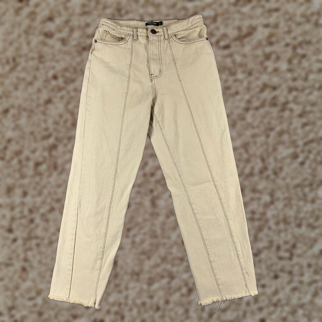 Nasty Gal Vintage Nasty Gal Women's Wide Leg Denim Jeans 26x2 Mid Rise Beige Cotton Raw Hem 90s Size 26" / US 2 / IT 38 - 1 Thumbnail