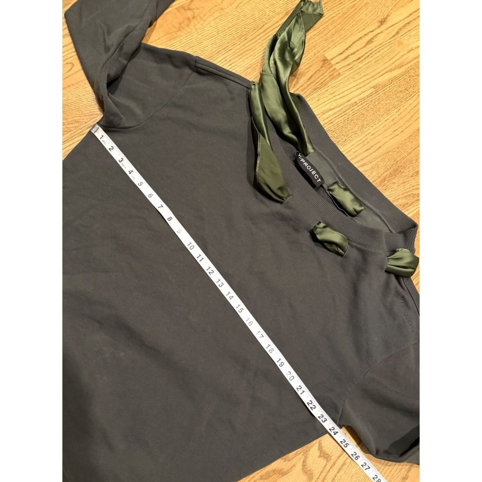 Vintage VINTAGE Y Project Sweatshirt Womens XS Green Ribbon Trimmed Crew Neck Pullover Cotton Terry Designer Luxe Fashion Size XS / US 0-2 / IT 36-38 - 7 Thumbnail