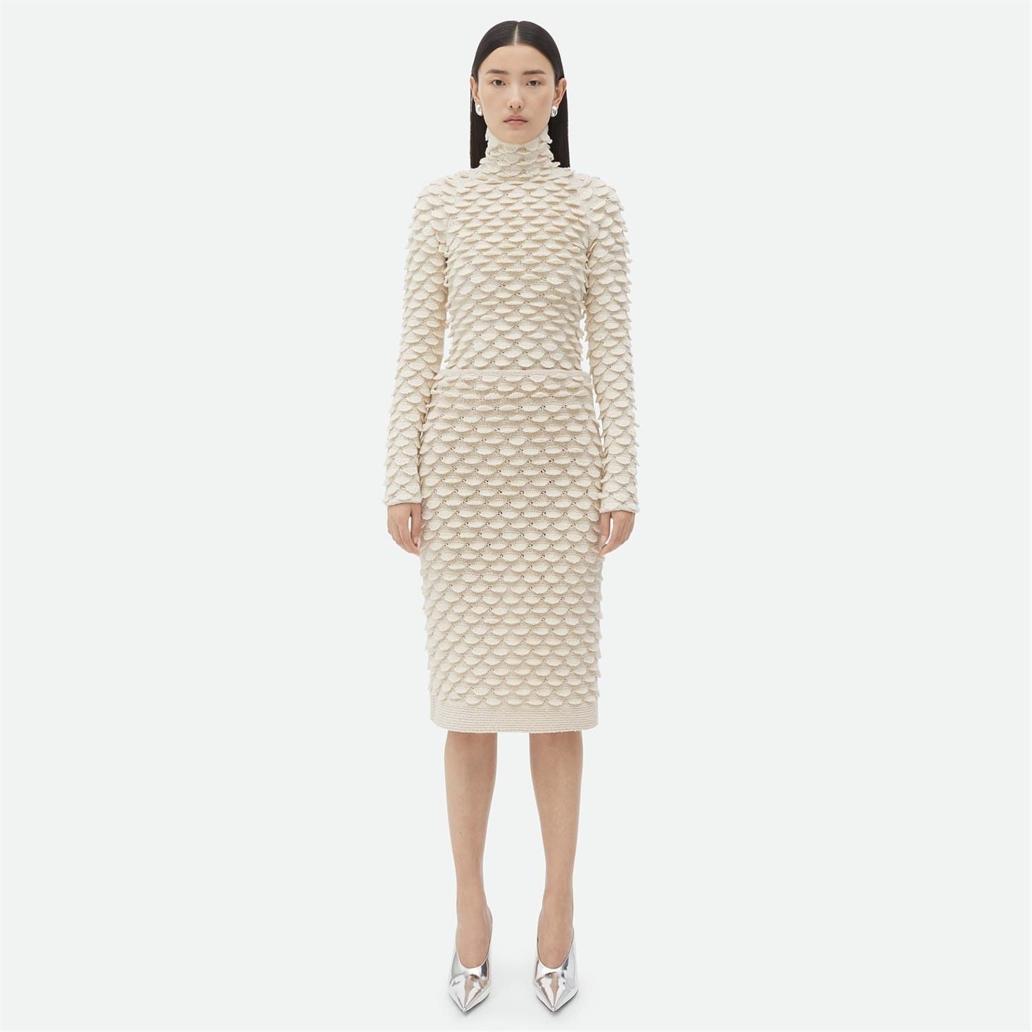 Bottega Veneta Bottega Veneta Fish Scale Wool Midi Skirt in Cream Size 36" / US 14 / IT 50 - 2 Thumbnail