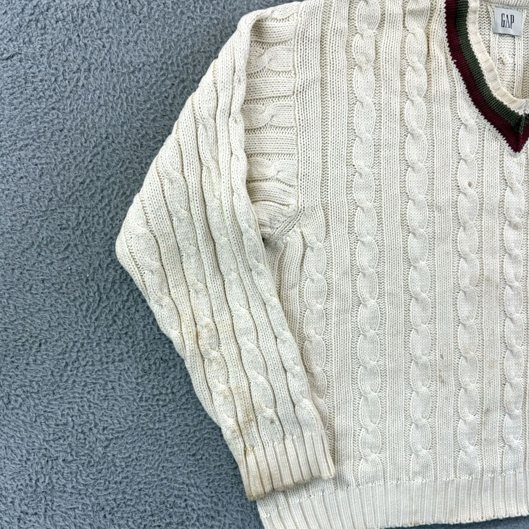 Gap VINTAGE Gap Sweater Mens 2XL Ivory Cable-Knit V Neck 90s Classic Preppy Size US XXL / EU 58 / 5 - 4 Thumbnail