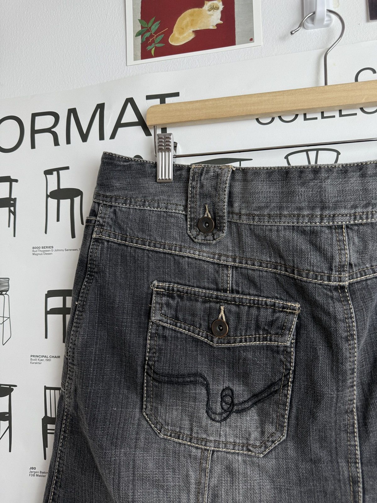 Japanese Brand Vintage y2k washed black denim midi skirt 33 opium grunge Size 33" - 5 Thumbnail