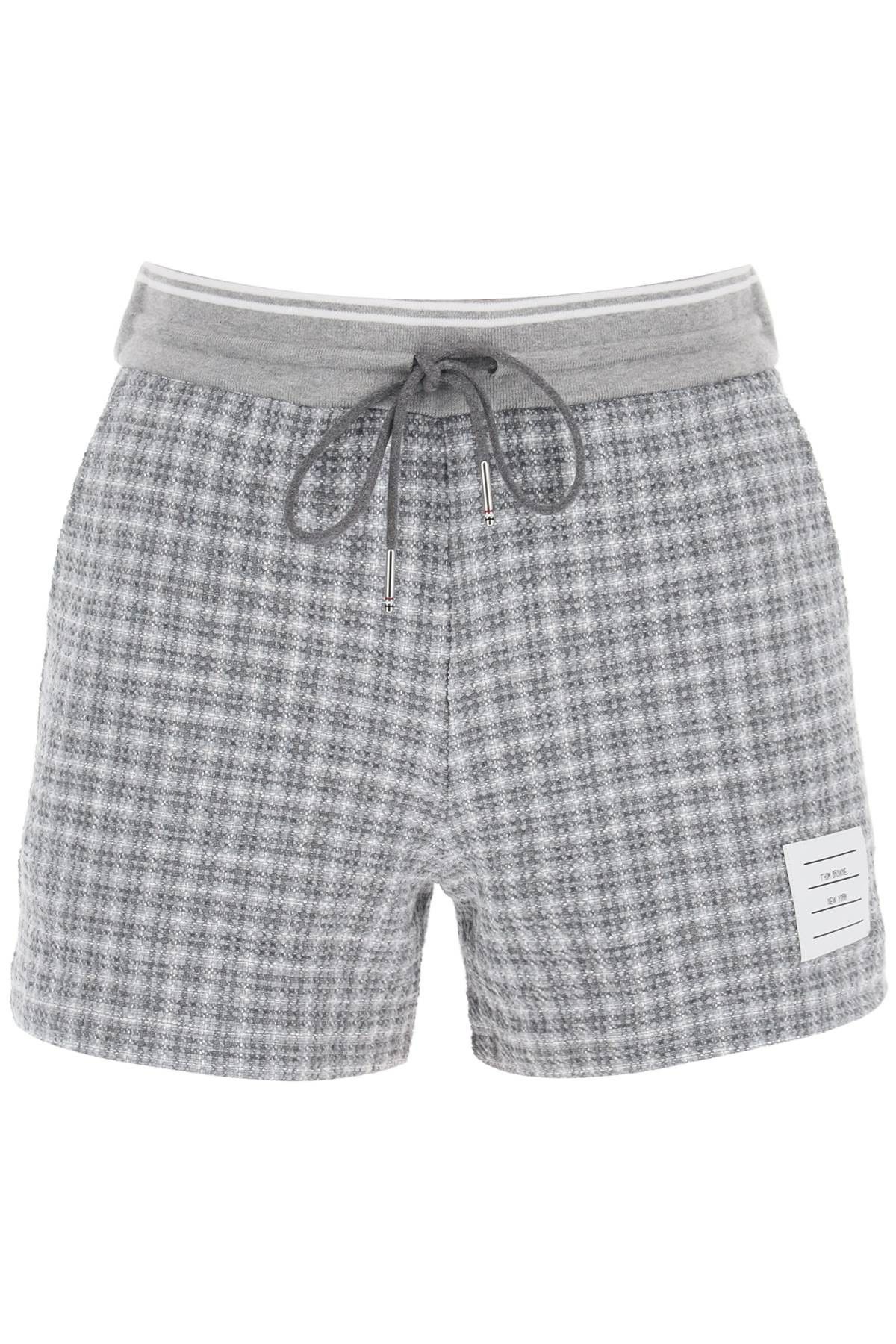 image of Thom Browne Check Tweed Sweatshorts in Med Grey, Women's (Size 26)