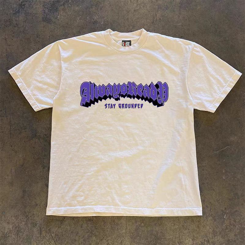 Vintage White Loose Purple Printed Short Sleeve T-Shirt Size US L / EU 52-54 / 3 - 2 Thumbnail