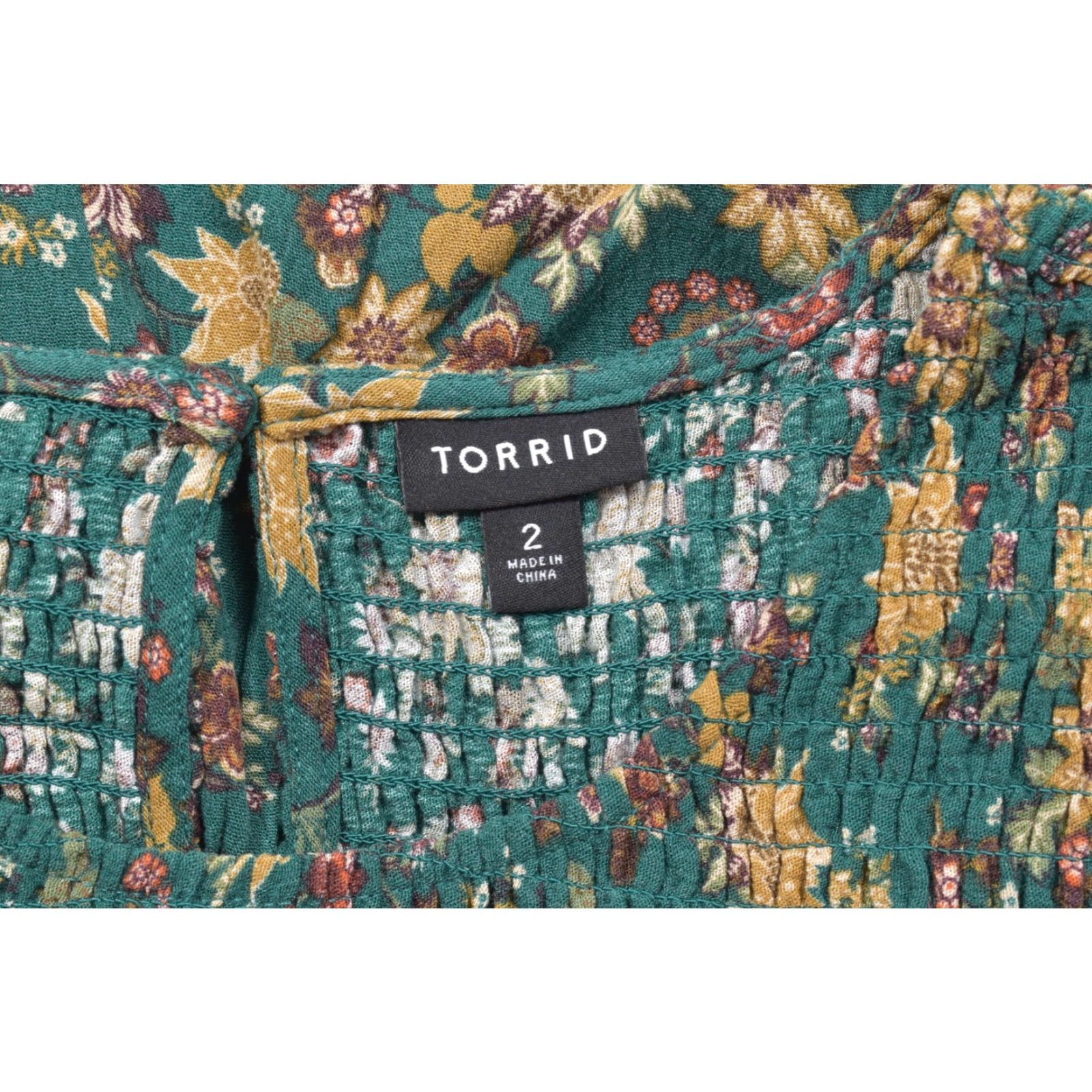 Torrid Torrid Blouse Shirt Green Floral Smocked Peplum Puff Sleeve Ruffle Long Sleeve 100% Cotton Plus Size 2 Womens Casual Top Size XS / US 0-2 / IT 36-38 - 7 Thumbnail