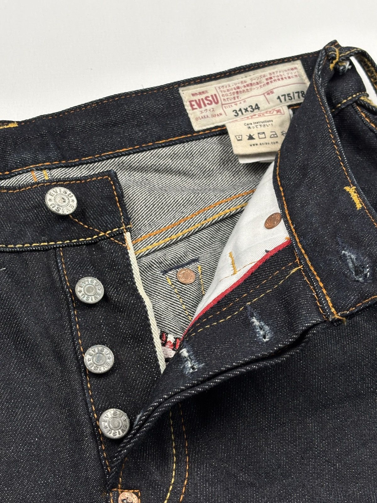 Evisu Embroidered Daruma Logo Daicock Selvedged Jeans Size US 31 - 10 Thumbnail