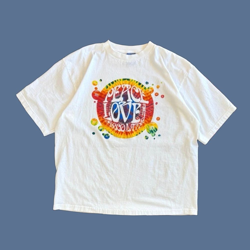 CHOCOOLATE VINTAGE M&Ms Candy Peace Love Chocolate T-Shirt XL White Men Short Sleeve 90s Advertisement Size US XL / EU 56 / 4 - 1 Thumbnail