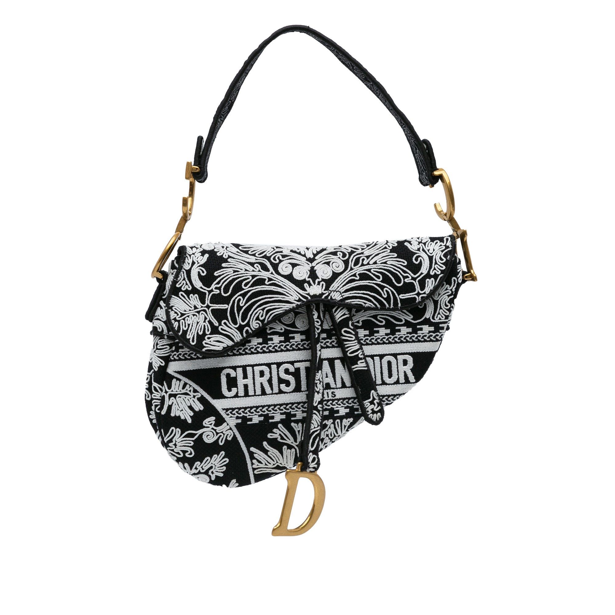 Dior Dior Embroidered Canvas Ornamental Cornely Saddle Bag Black Size ONE SIZE - 1 Thumbnail