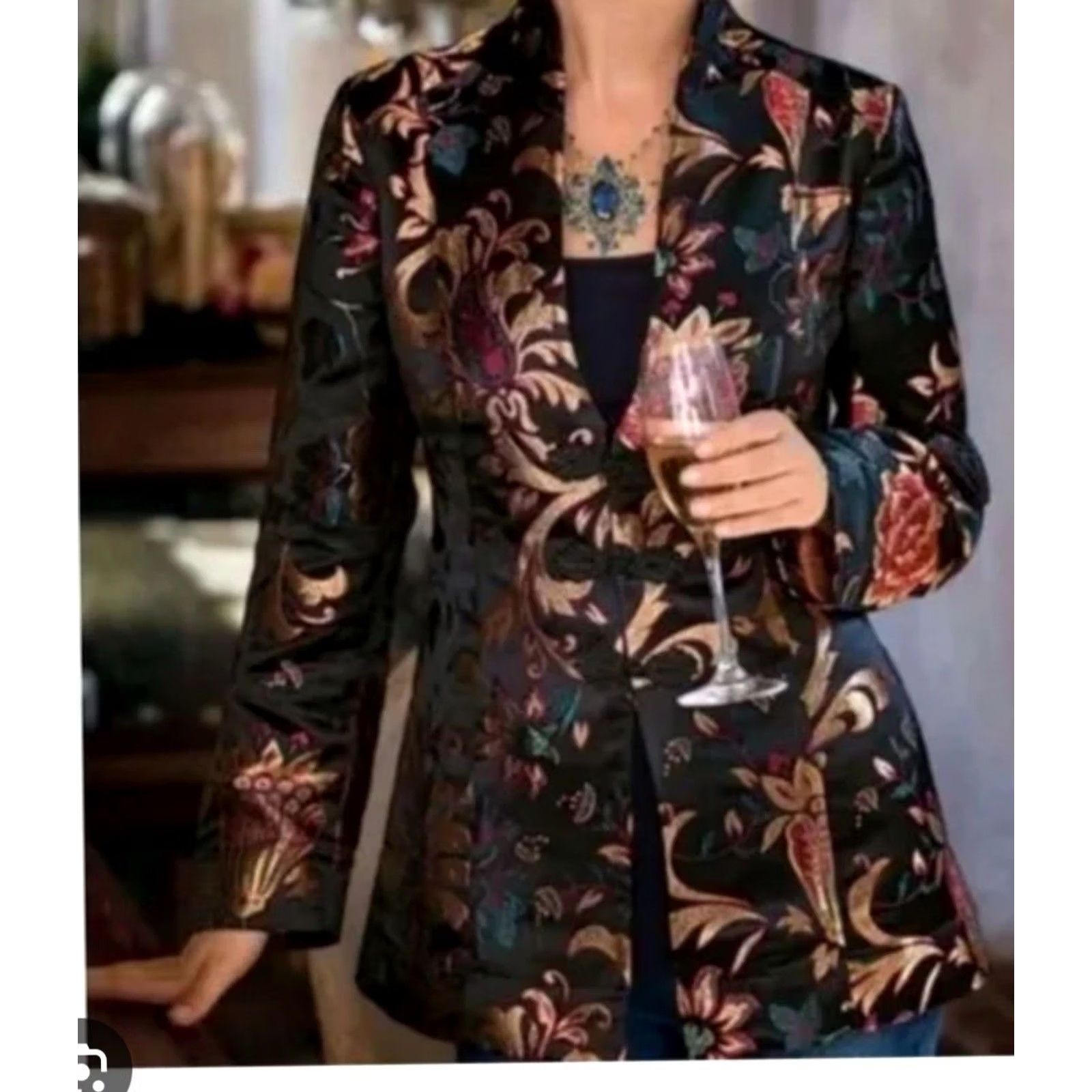 Soft Surroundings SOFT SURROUNDINGS Blazer Kimono Moon Dynasty Jacket Large Women Multicolor Polyester L Regular Size L / US 10 / IT 46 - 2 Thumbnail
