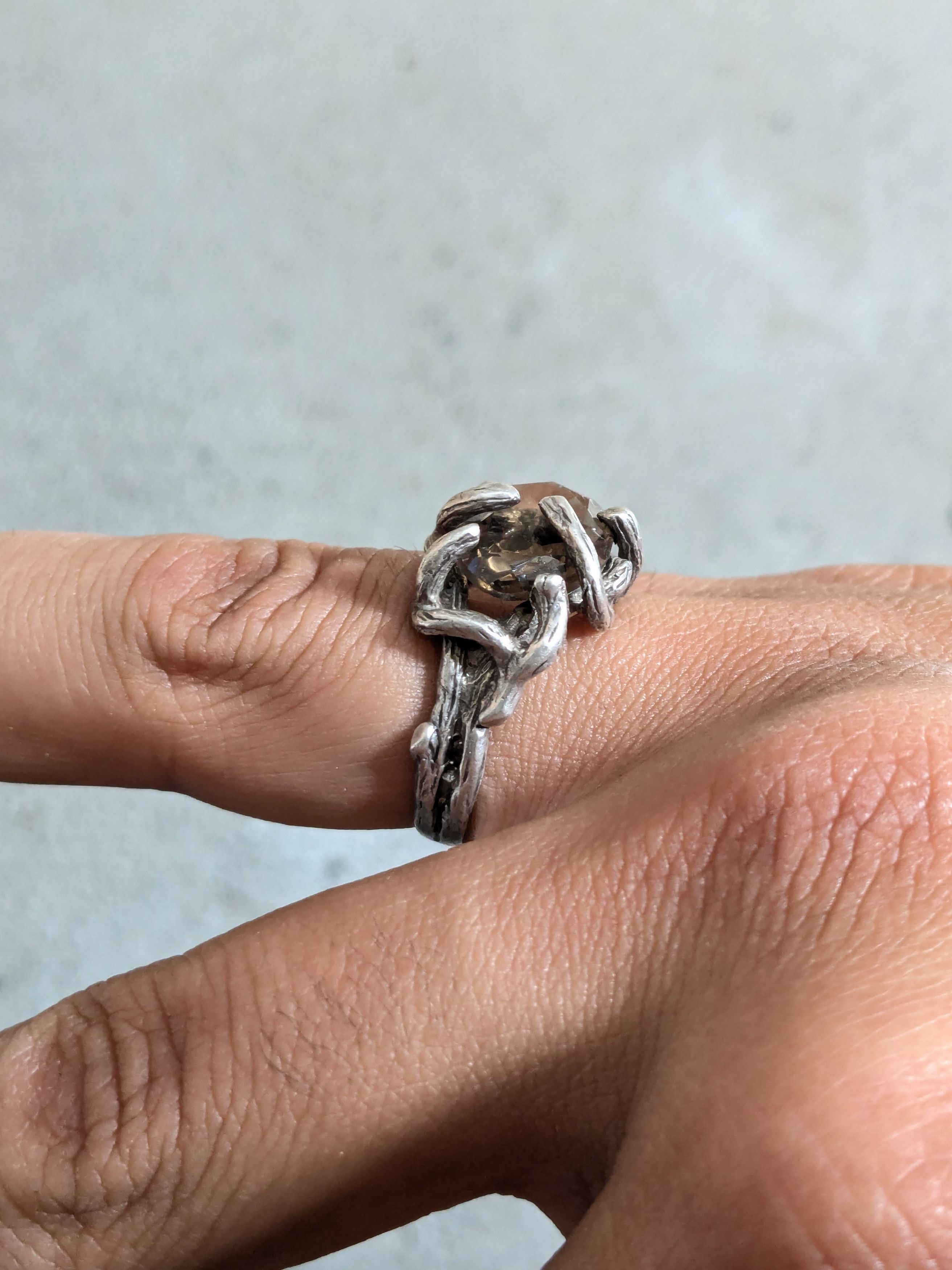 Vintage Vintage Sterling Silver Ring Smoky Quartz 8.25 Brutalist Size ONE SIZE - 12 Thumbnail