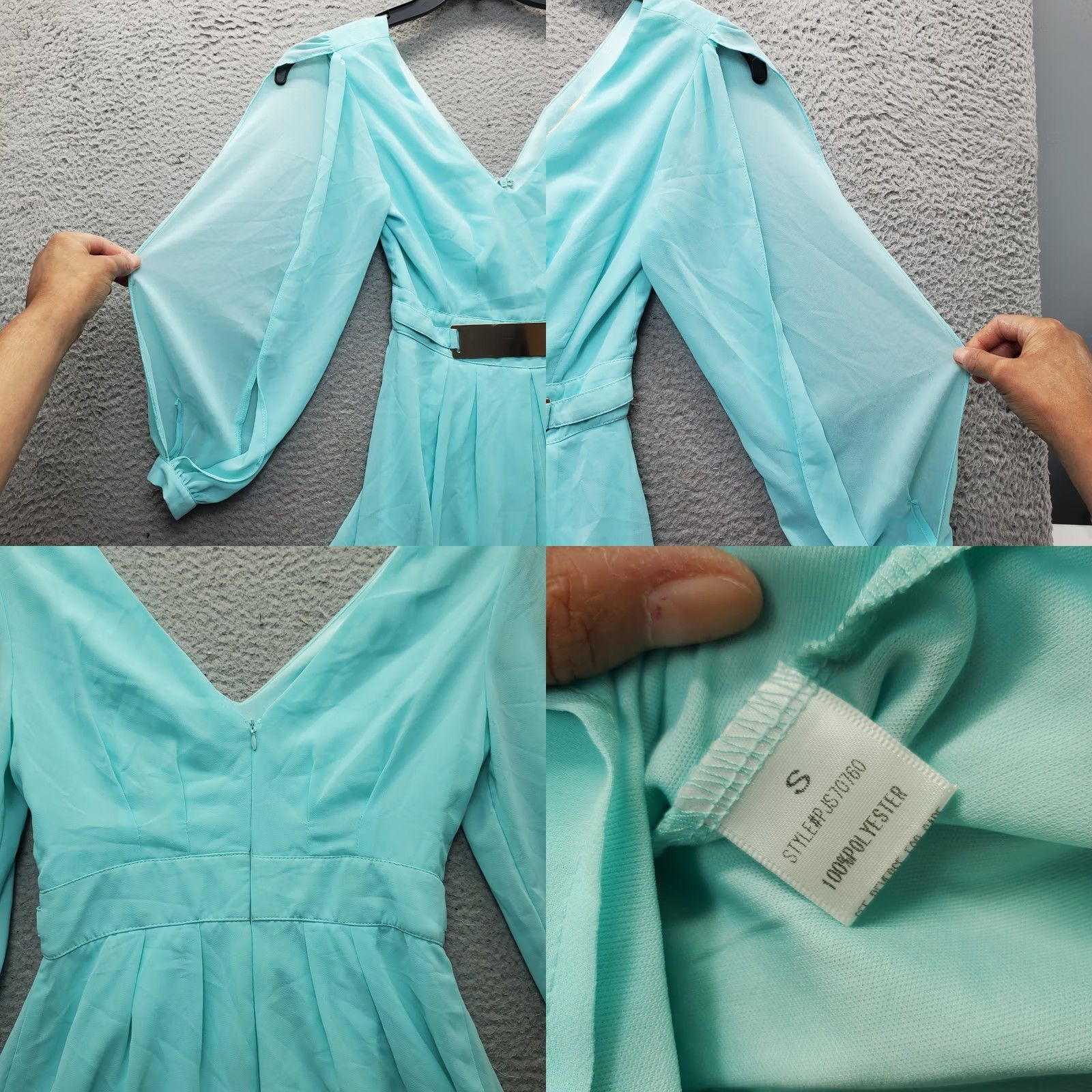 Vintage Parvenue Romper Womens Small Blue V-Neck Long Sleeve Lined Belted Waist Back Zip Shirt Size S / US 4 / IT 40 - 8 Thumbnail