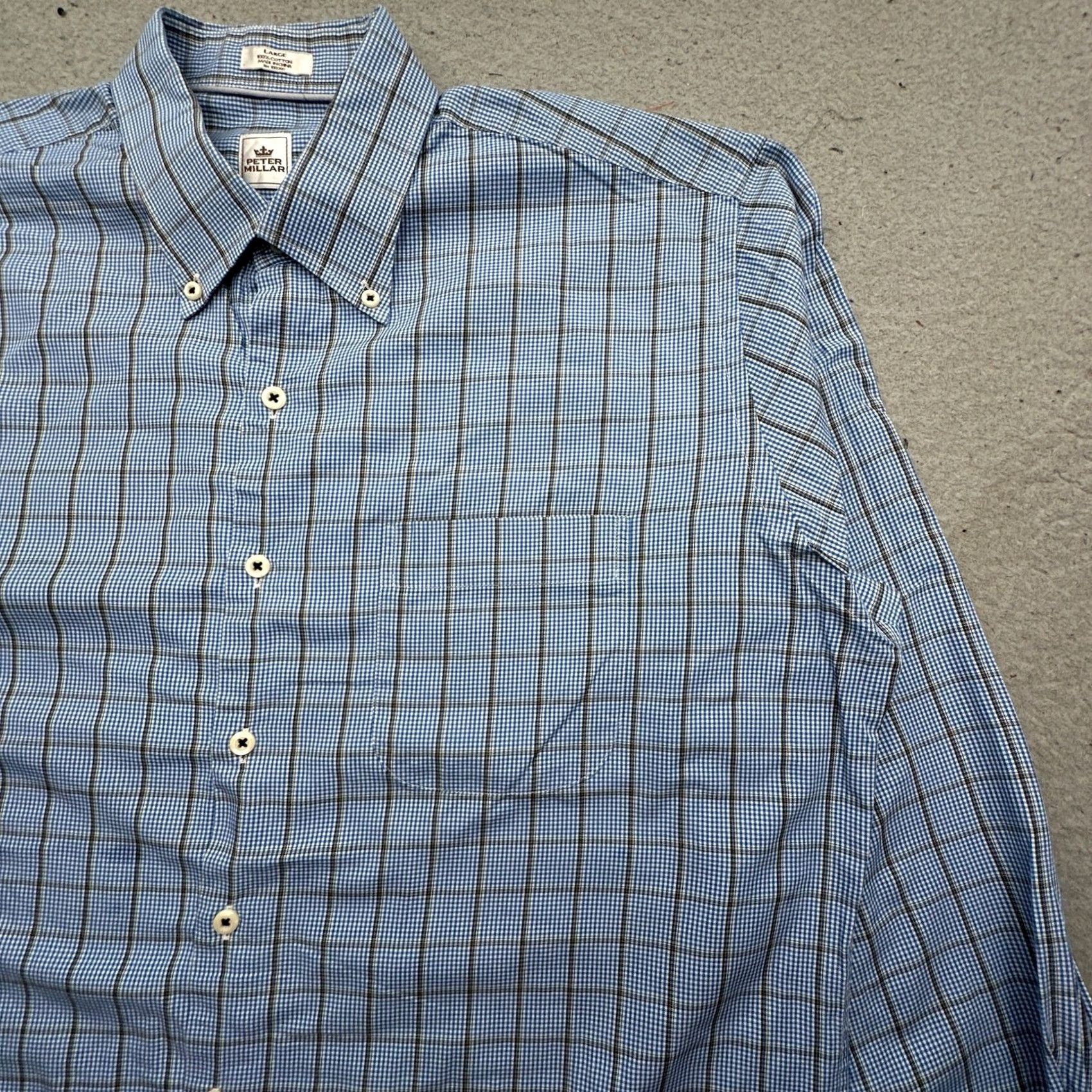 Peter Millar Peter Millar Plaid Dress Shirt Mens Large Long Sleeve Button-Down Blue Black Size 42R - 6 Thumbnail