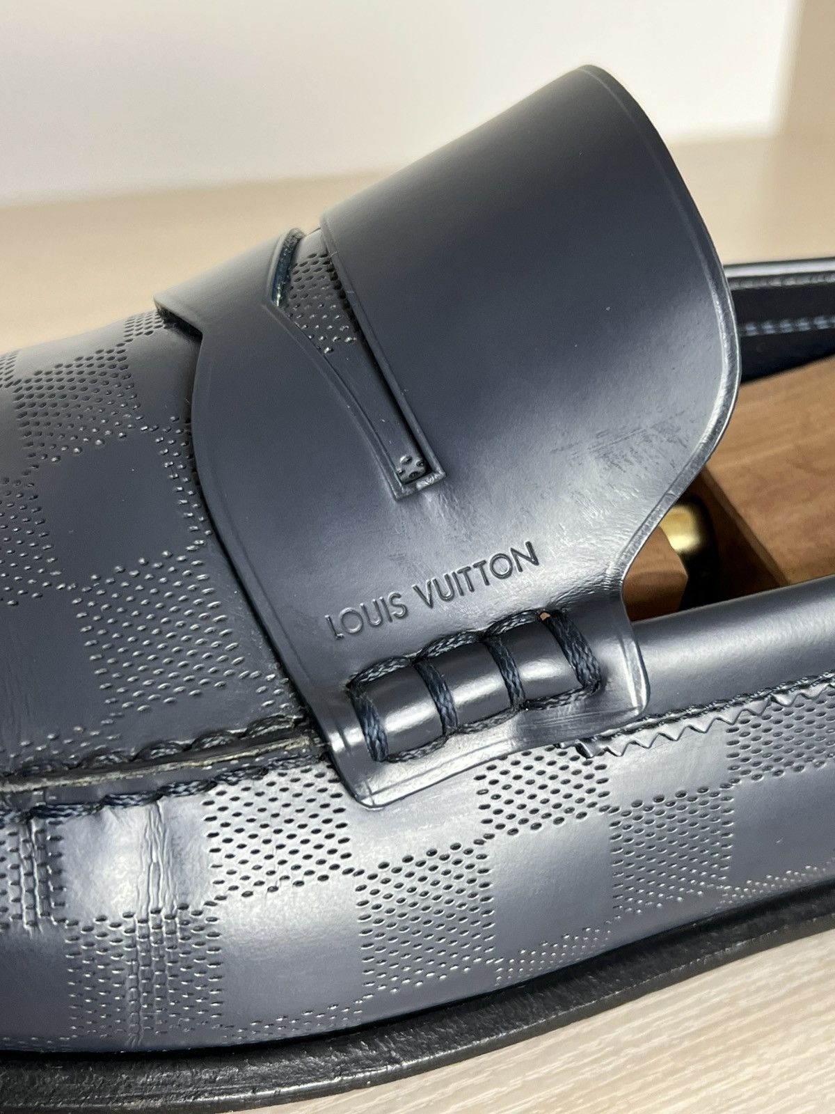 Louis Vuitton Louis Vuitton Damier Embossed Leather Penny Loafers Blue 10 Size US 10 / EU 43 - 15 Thumbnail